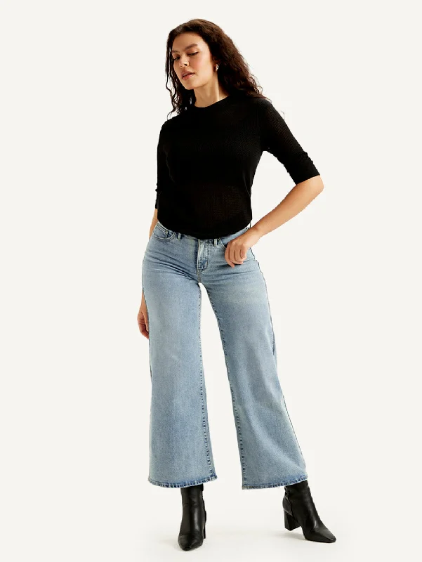 Women's Mid Rise Flared Light Blue Jeans Elegant Women's Formal 