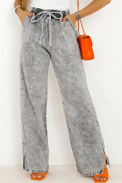 Slit Drawstring Jeans with Pockets Youthful Women's Pop