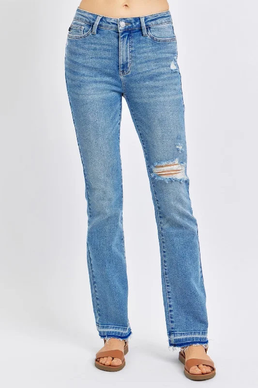 Judy Blue Full Size Mid Rise Destroyed Hem Distressed Jeans