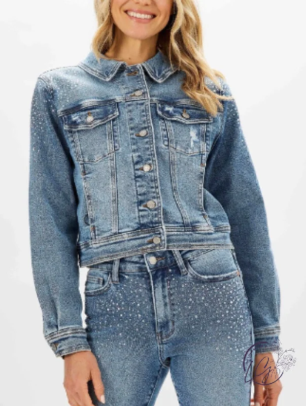 Rhinestone & Adventures Denim Jacket By Judy Blue Dynamic Women's High - energy