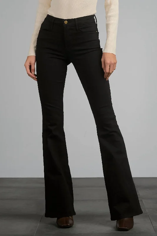 Hi Waist Flared Jeans In Black Sleek Women's Metallic