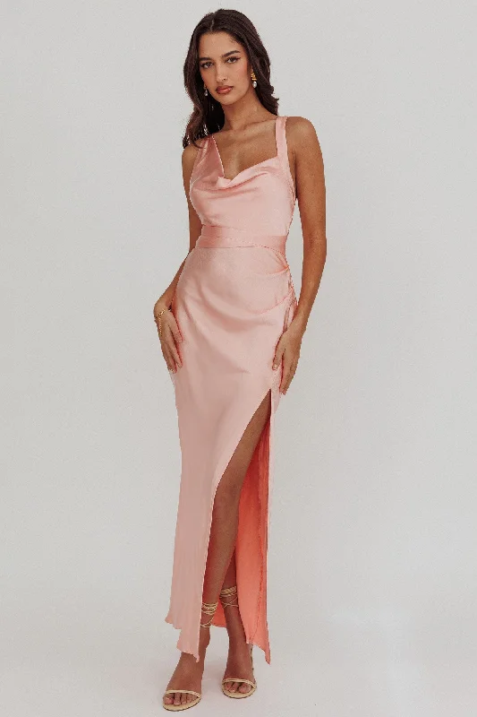 Midnight Sun Asymmetrical Strap Maxi Dress Apricot Earthy Women's Hemp - based