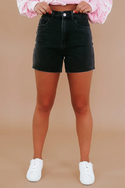 Daily Wear Denim Mom Shorts, Black Business