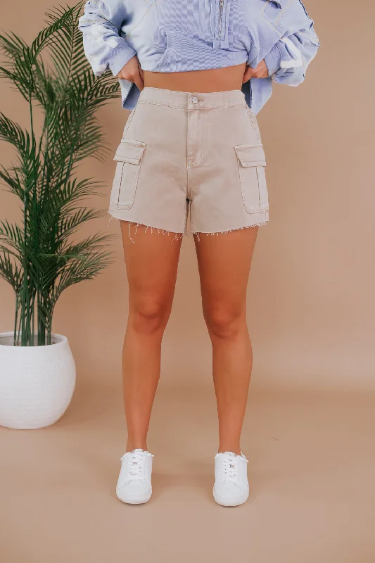 Mocha Cargo Shorts Classic Women's Pin - striped