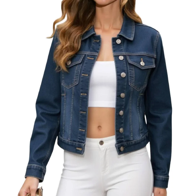 Classic Jean Jacket In Denim Sporty Women's Athleisure 
