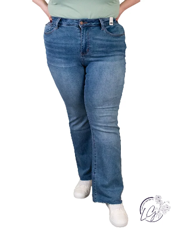 Curvy Skyla Mid-Rise  Raw Hem Bootcut Jeans By Judy Blue Refined Women's Velvet