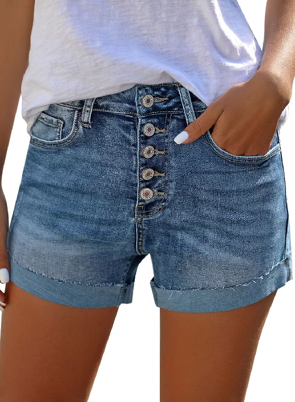 Women's High Waisted Rolled Hem Distressed Jeans Ripped Denim Shorts Practical Women's Multi - 