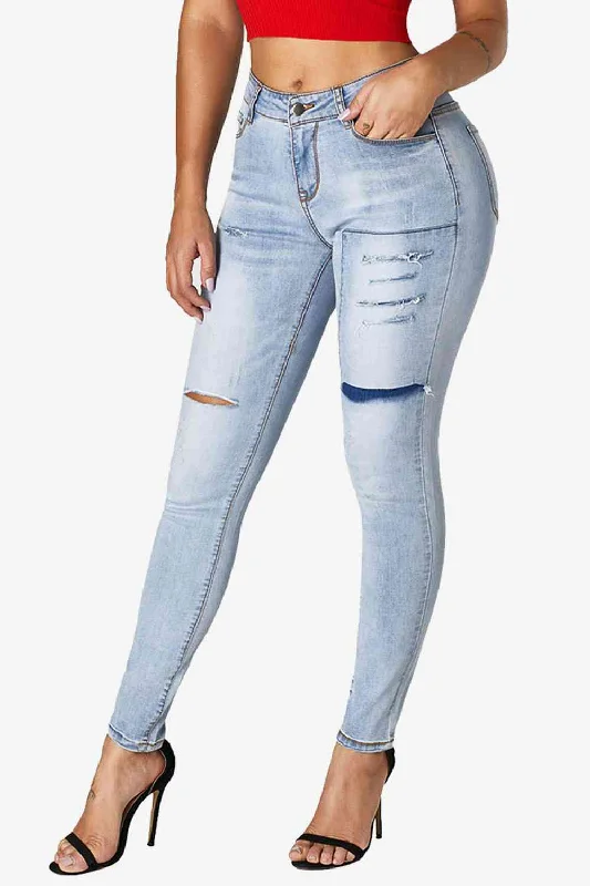 Acid Wash Ripped Skinny Jeans Cool Women's Distressed