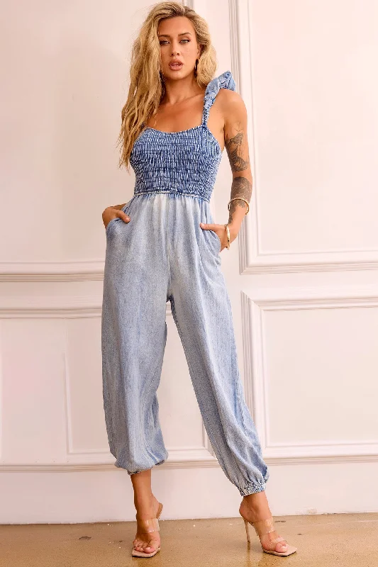 Laters Baby Denim Jumpsuit - Washed Blue Bold Women's Statement