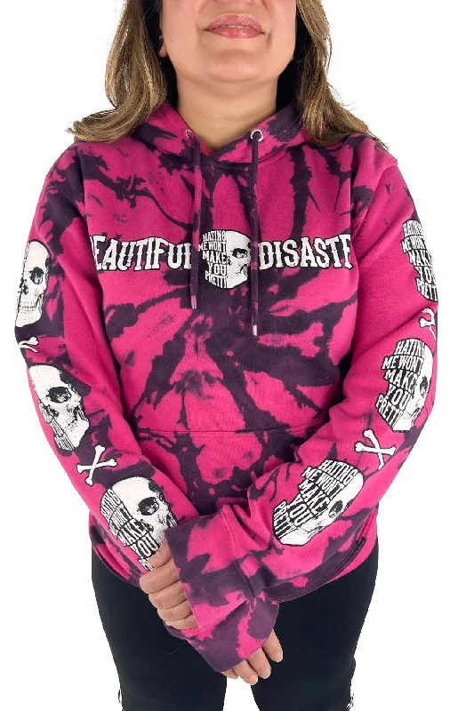 Hating Me Tie Dye Pullover Hoodie - Pink/Black