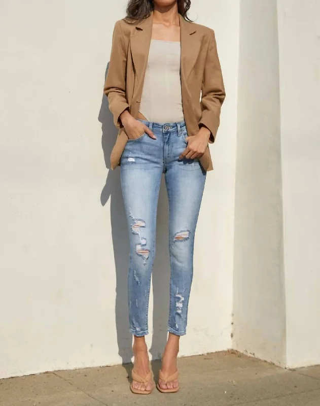 Mid Rise Ankle Skinny Jean In Medium Wash Monochromatic All - in - one