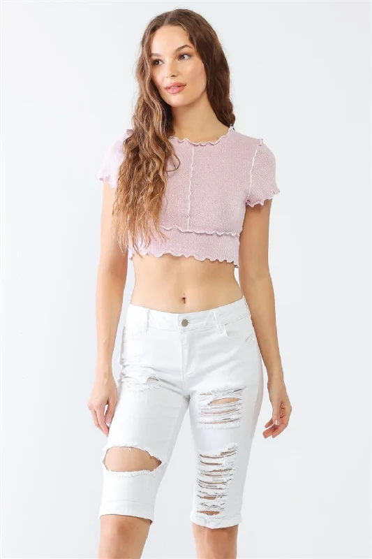 LITZ LA Distressed Bermuda Denim Shorts Classic Women's Pin - striped