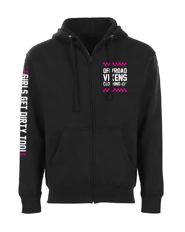 Checked Out Unisex Zip Hoodie - Black Polished Women's Silk