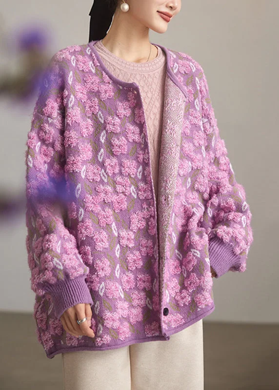Jacquard Pink Button Knit Coats Spring Contemporary 