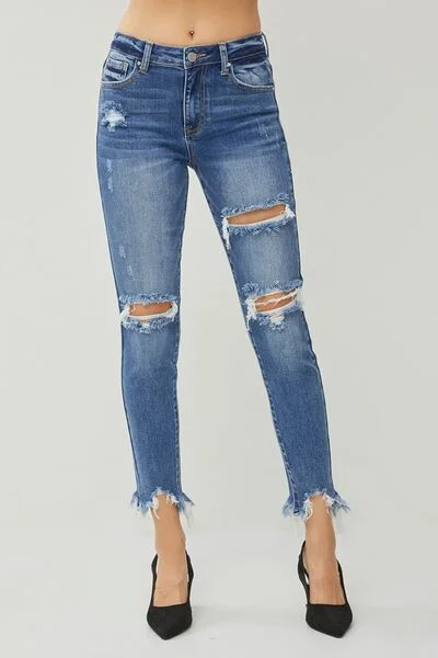 RISEN Distressed Frayed Hem Slim Jeans Relaxed Women's 