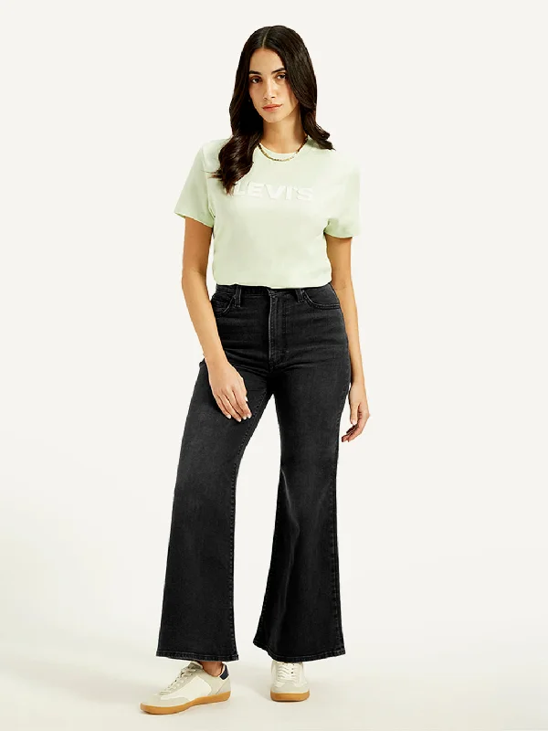 Women's High Rise Ribcage Black Bell Bottom Jeans Sporty Women's Tennis