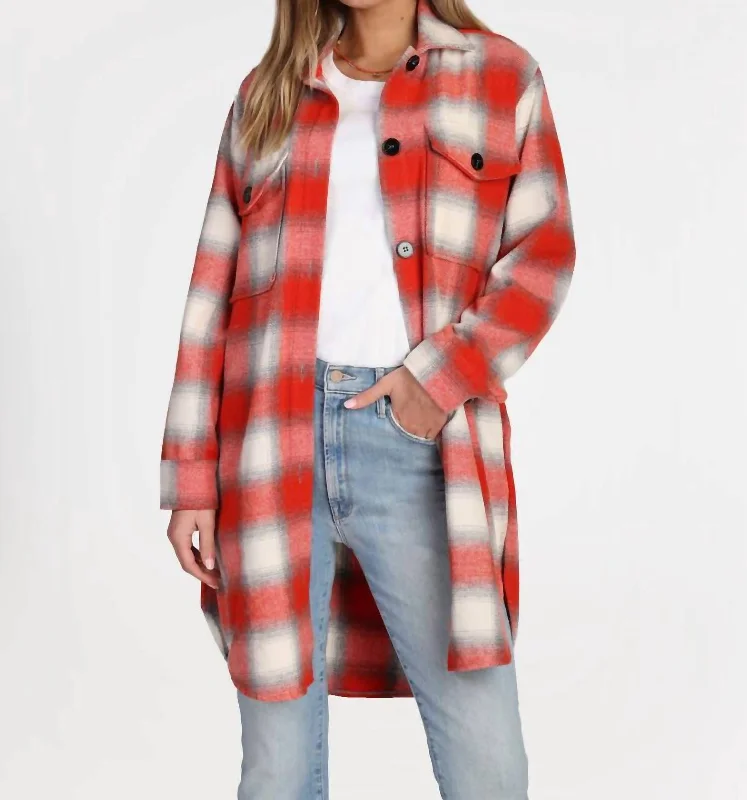 Logna Plaid Long Coat In Red Business