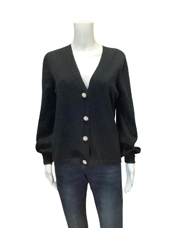 CeCe Women's Cardigan Black Rhinestone Button Up Size: S