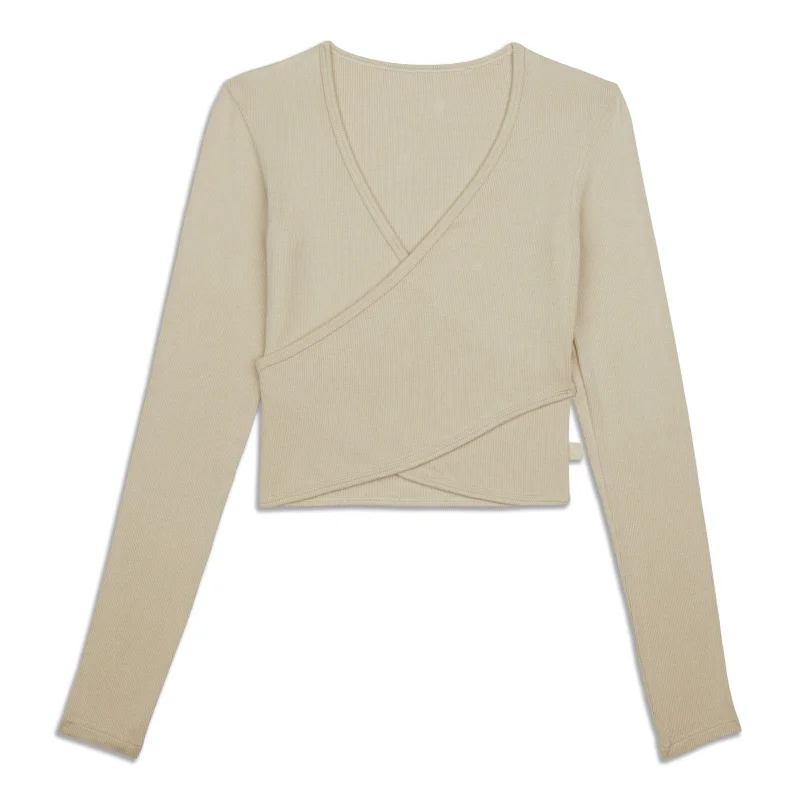 Wrap-Front Ribbed Long-Sleeve Top - Resale