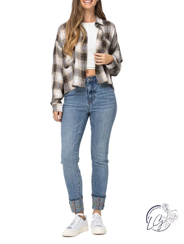 Violet High Waist South Western Print Cuffed by Judy Blue Disco