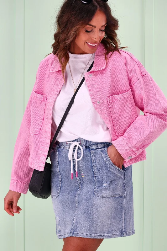 Shine On Label Bubblegum Cropped Jacket Pink