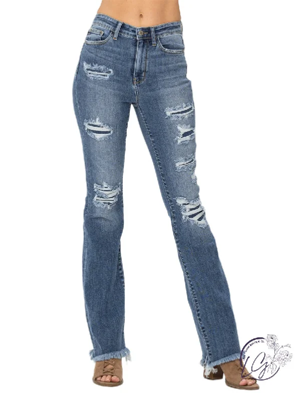 Winona Patched Bootcut Jeans By Judy Blue Classic Women's Pin - striped