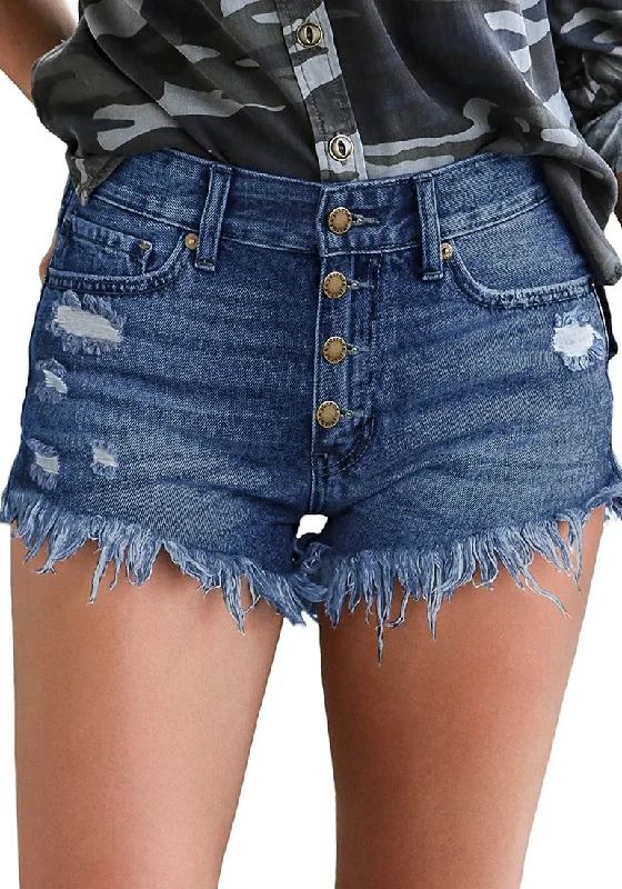 Women's Mid Rise Frayed Ripped Raw Hem Denim Jean Shorts Modern Women's 