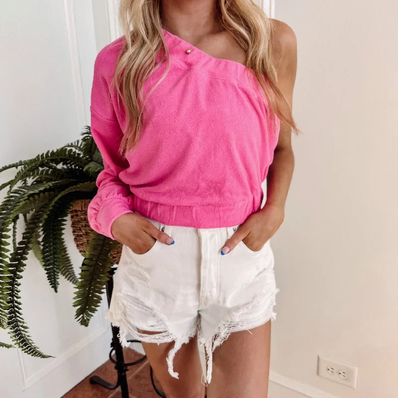 One Shoulder Terry Sweatshirt Elegant Women's 