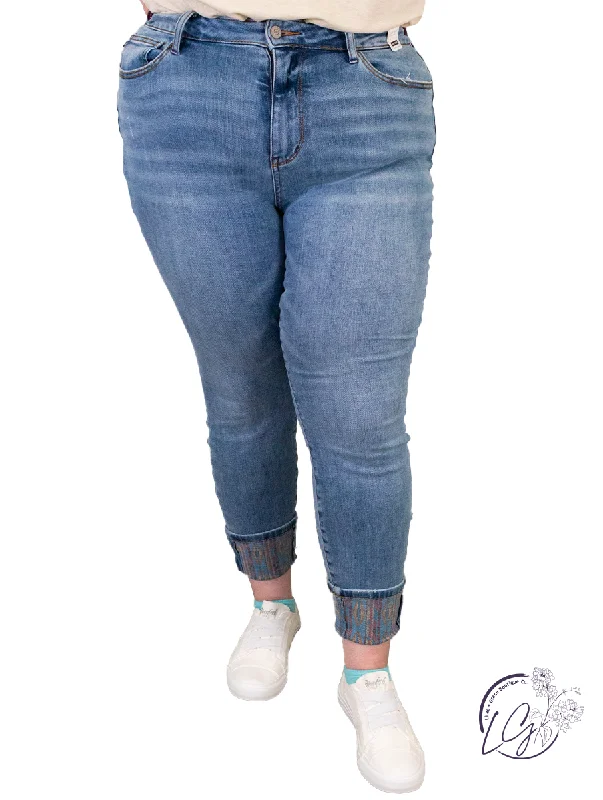 Curvy Violet High Waist South Western Cuffed Jean By Judy Blue Compression