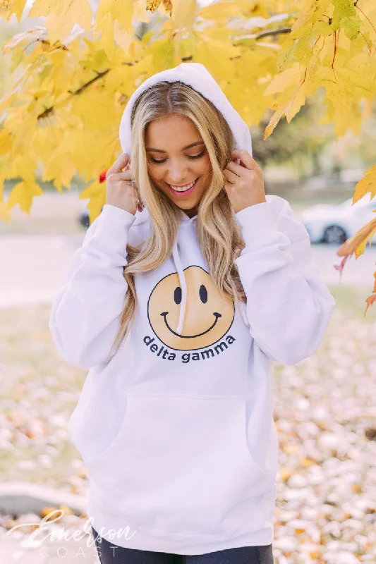 Delta Gamma Smiley Face White Hoodie Elegant Women's Formal 