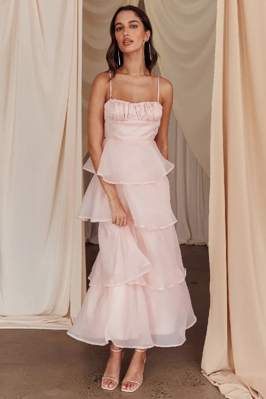 Provence Bloom Tiered Midi Dress Blush Refined Women's Classic 