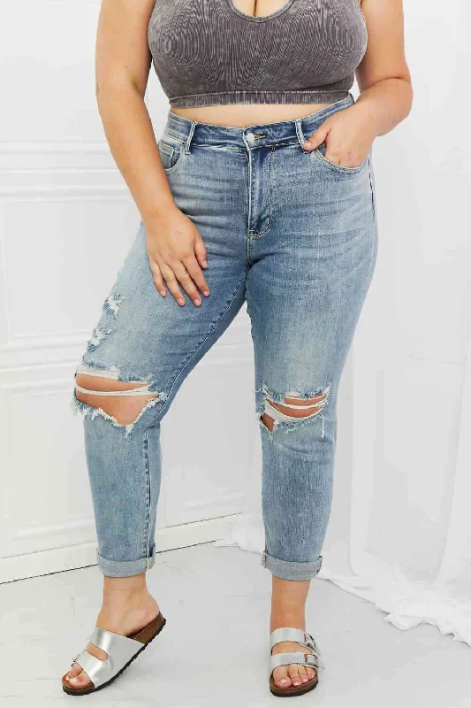 Judy Blue Malia Full Size Mid Rise Boyfriend Jeans Classic Women's Tweed