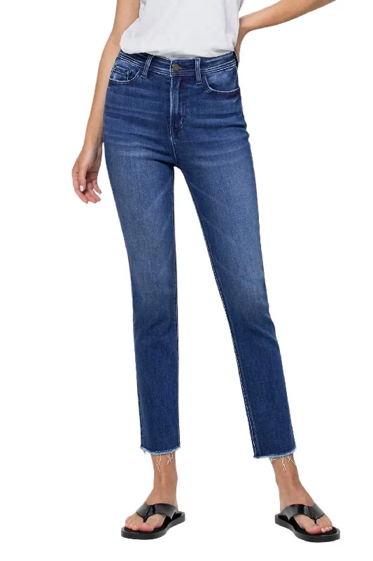 Super High Rise Slim Straight Jeans In Medium Blue Confident Women's High - fashion