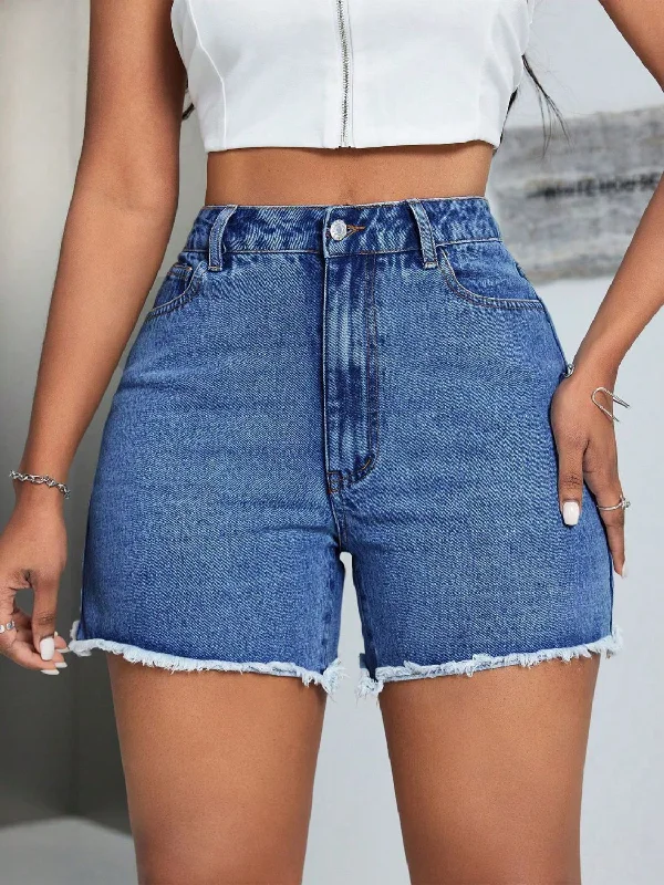 Raw Hem High Waist Denim Shorts Dapper Women's 1920S