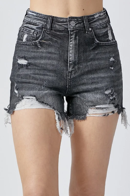 RISEN Full Size High Rise Distressed Denim Shorts European