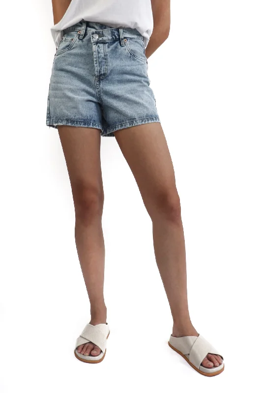 Cici Criss Cross Denim Short Dapper Women's Bow - adorned