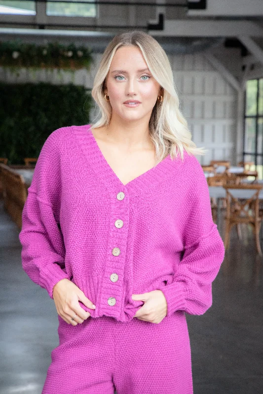 Milena Waffle Knit Cardigan, Berry