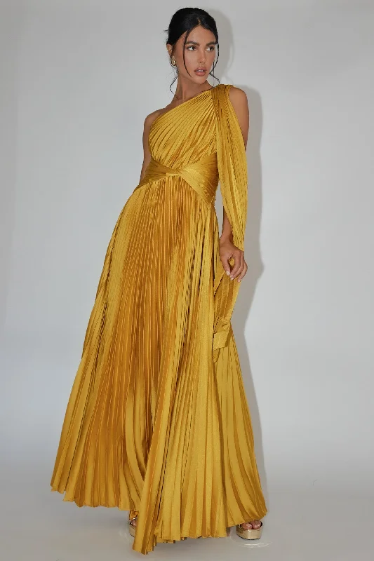 Laxmi Accordion Pleat Maxi Dress Moss Feminine Women's Style 