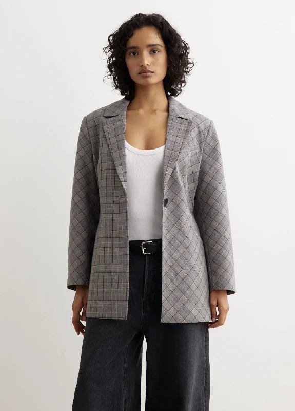 Check Mix Fitted Blazer Streetwear Style for 