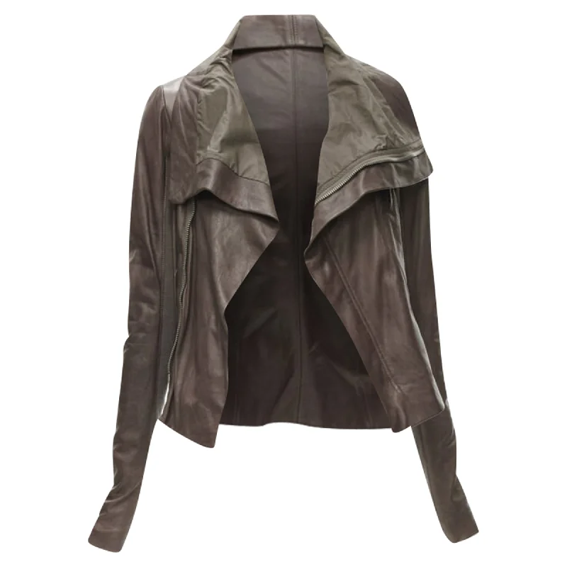 Rick Owens dt lambskin leather draped collar fitted biker jacket Relaxed Women's 