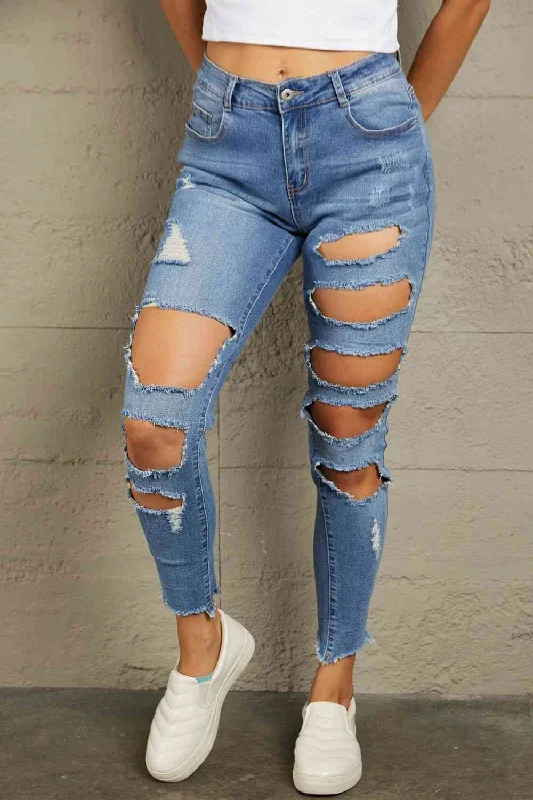 Baeful Distressed Raw Hem Skinny Jeans Sustainable Organic