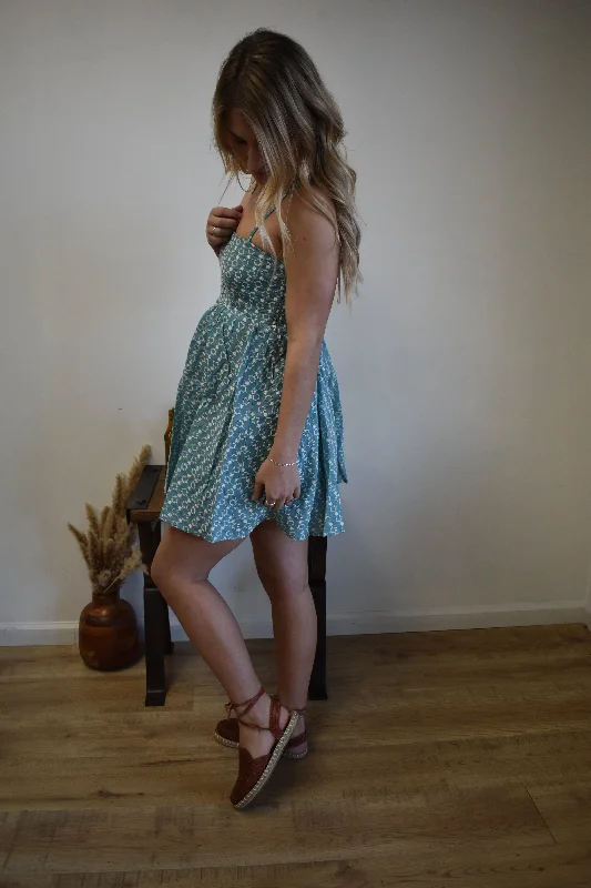 Teal Flower Embroidered Dress Practical Women's Multi - 