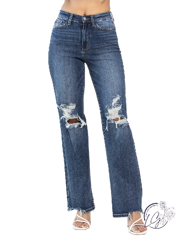 Blakely High Waist 90's Knee Destroy Straight By Judy Blue Casual Women's Loose - fitting