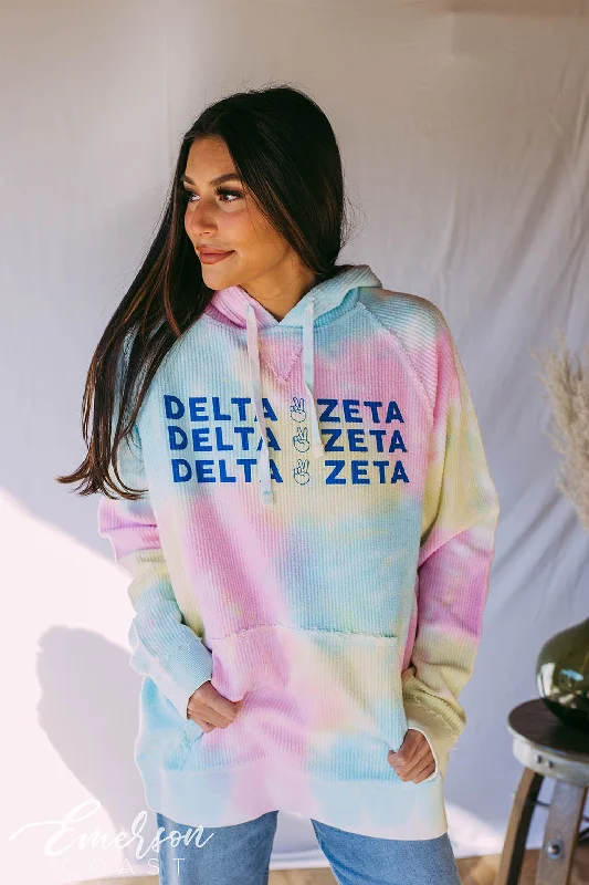 Delta Zeta PR Tie Dye Corduroy Hoodie Cashmere