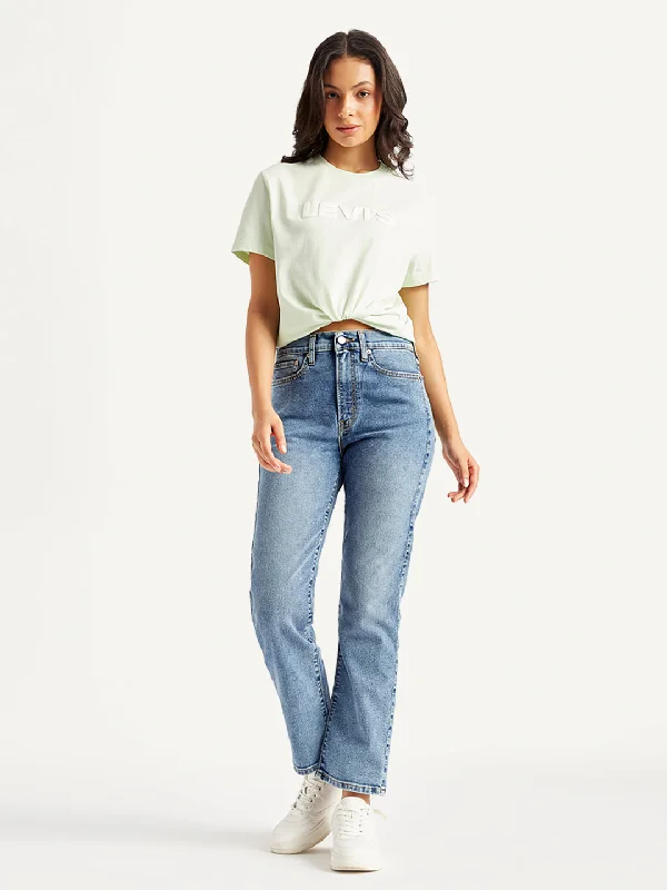 Women's High Rise Wedgie Straight Fit Blue Jeans Cashmere