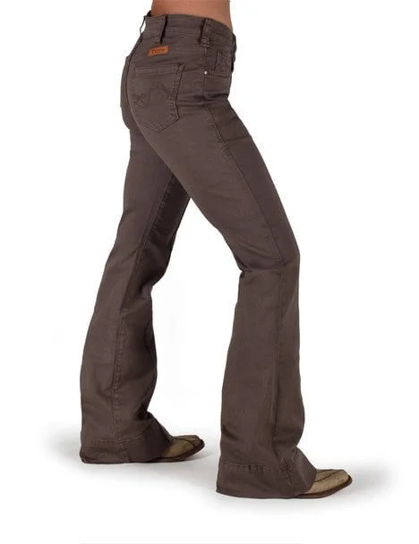 Cowgirl Tuff Womens Natural Waist Chocolate Cotton Blend Jeans