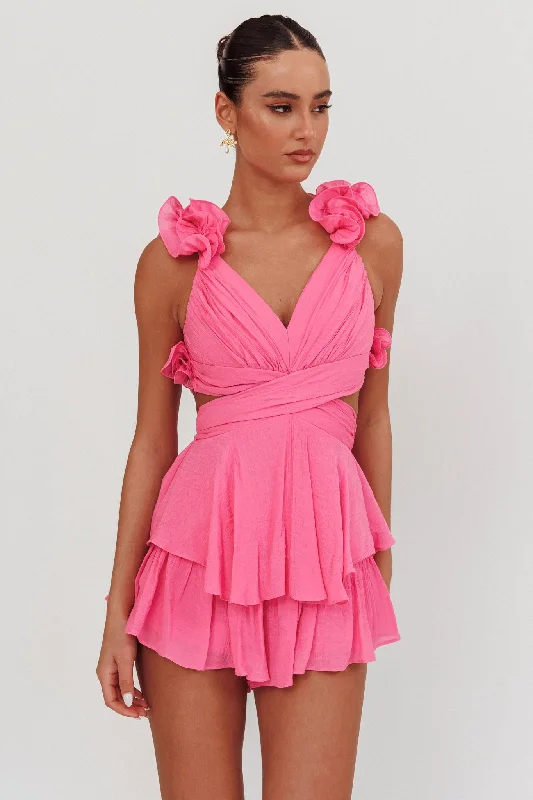 Madara Lace-Up Back Romper Pink Sophisticated Women's Tailored