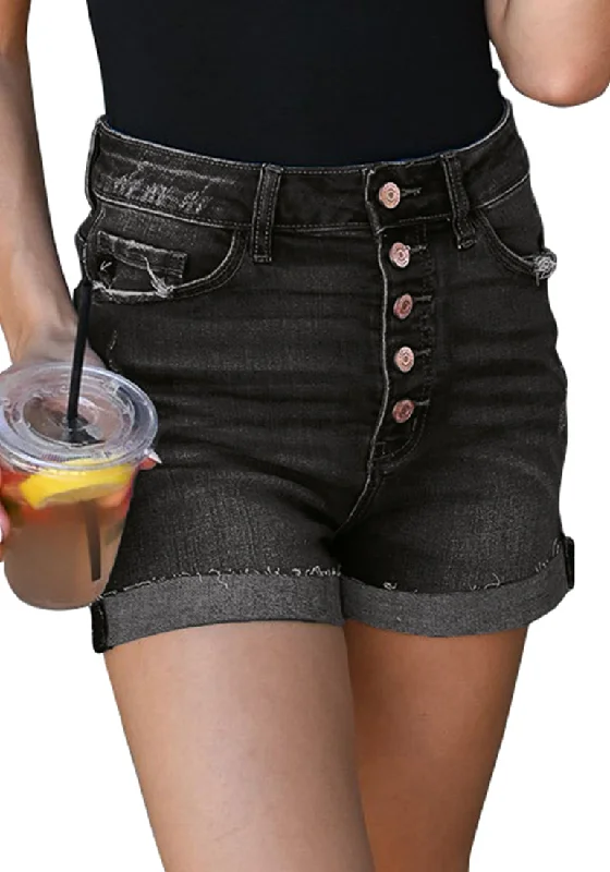 Women's High Waisted Rolled Hem Distressed Jeans Ripped Denim Shorts Dynamic Women's Moto