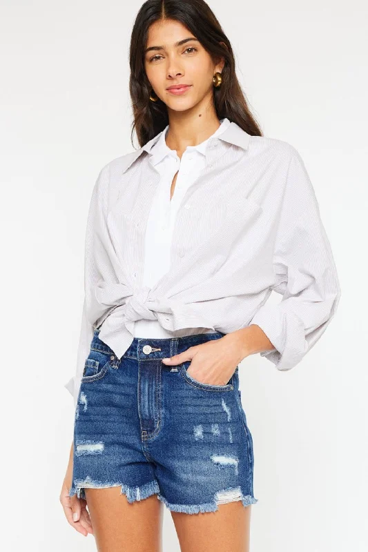 Kancan High Rise Frayed Hem Denim Shorts Classic Women's Tweed
