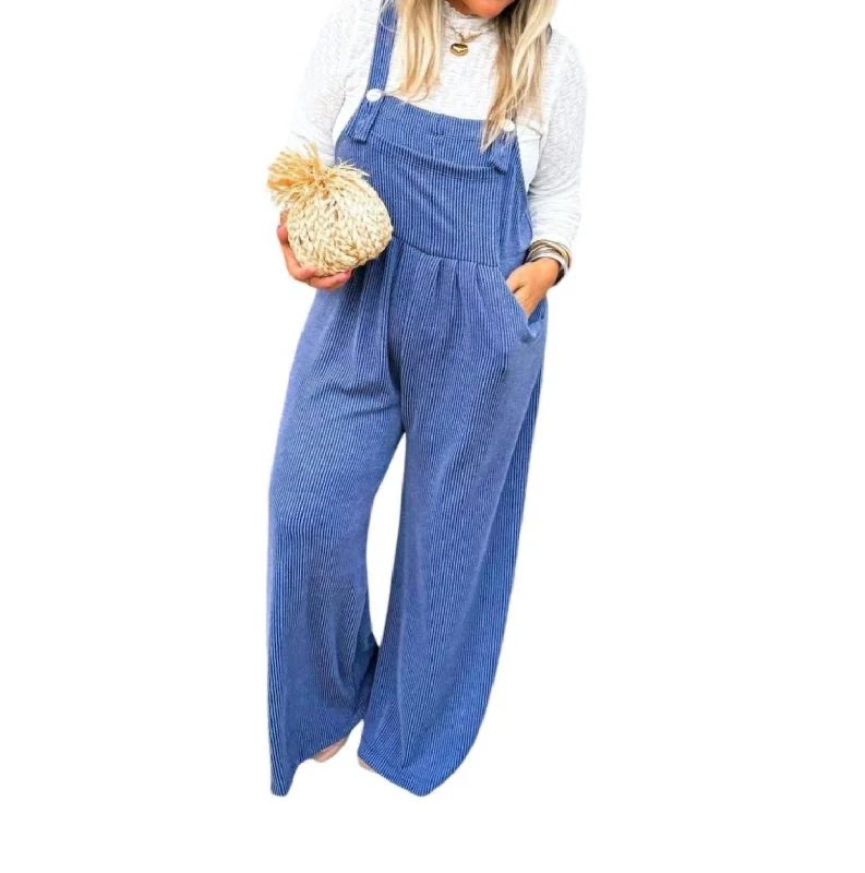 Karli Boho Overalls In Blue Classic Women's Pin - striped